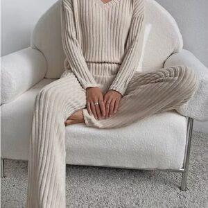 Cozy Ribbed Knit Lounge Set in Cream